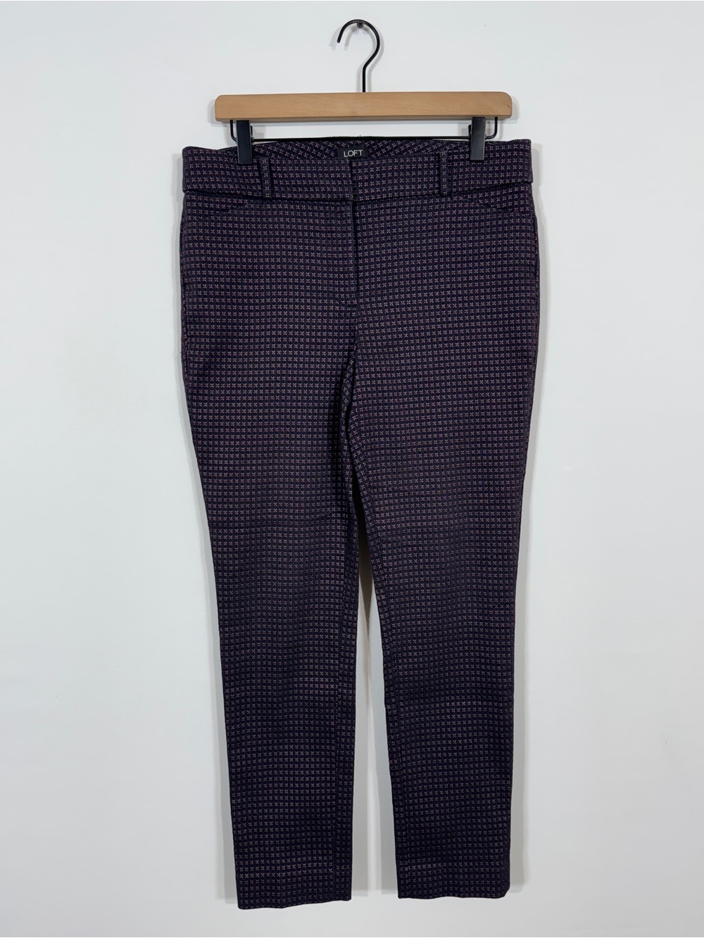 W160 {LOFT} "Marisa Skinny" Navy Blue Printed Mid Rise Skinny Leg Pants